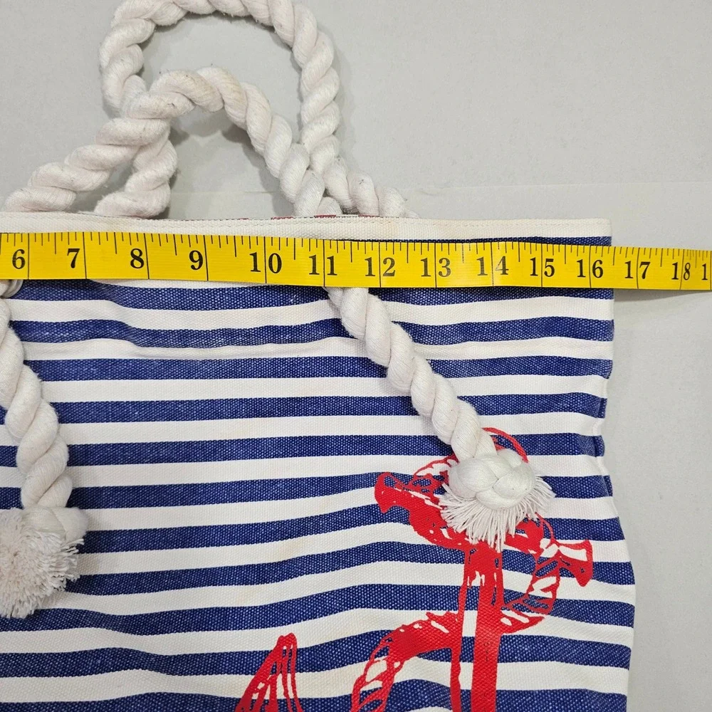 Nautical Rope Handle Canvas Tote Bag Women OS Blue Striped Anchor